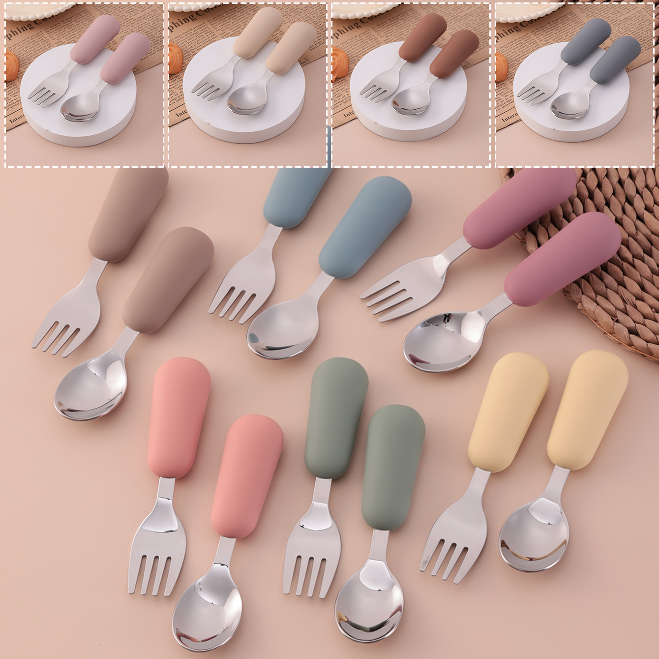 Baby Food Utensil - Couleur enfants 2 pièces fourchette cuillère